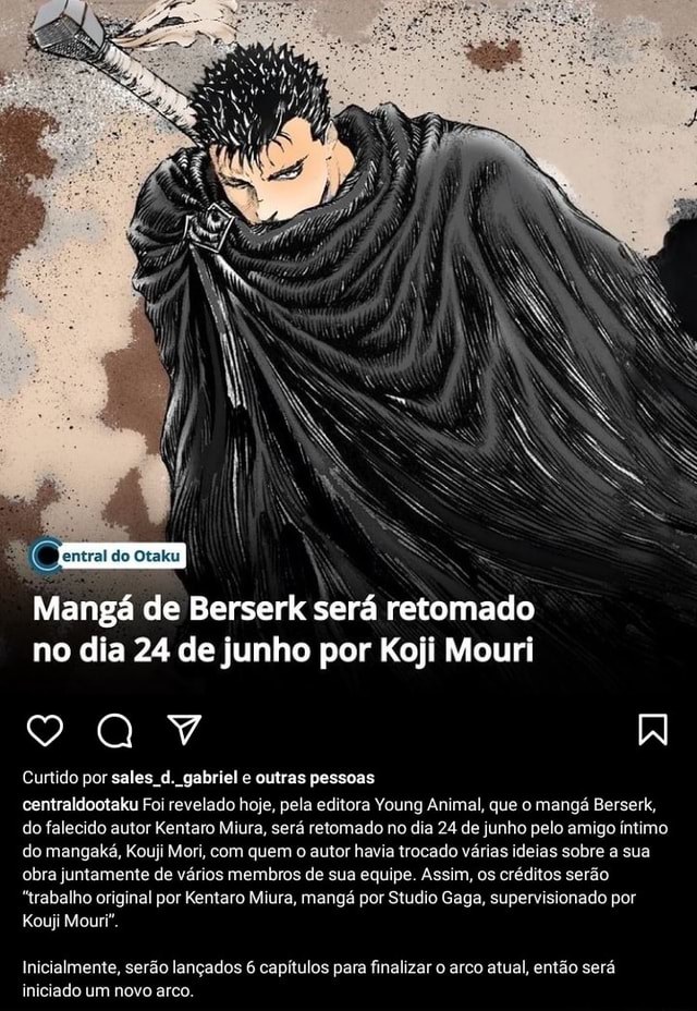 Mangá de Berserk será retomado no dia 24 de junho por Koji Mouri VAR O