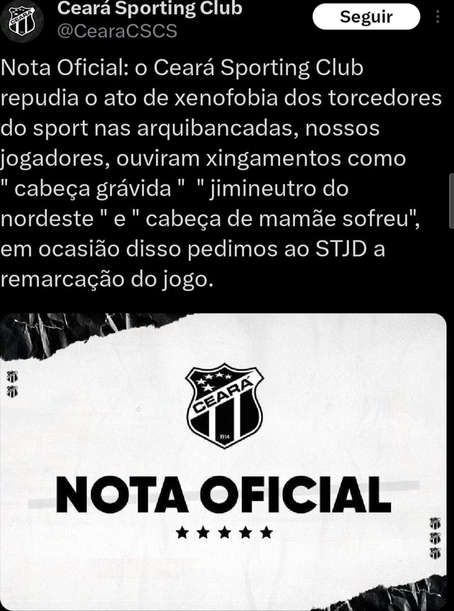 Sm Cear Sporting Club Nota Oficial O Cear Sporting Club Repudia O