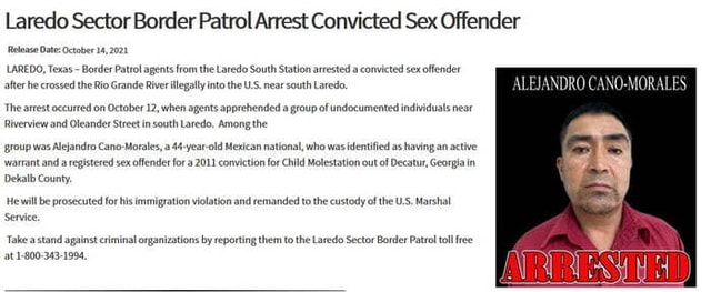 Laredo Sector Border Patrol Arrest Convicted Sex Offender Elesse Date