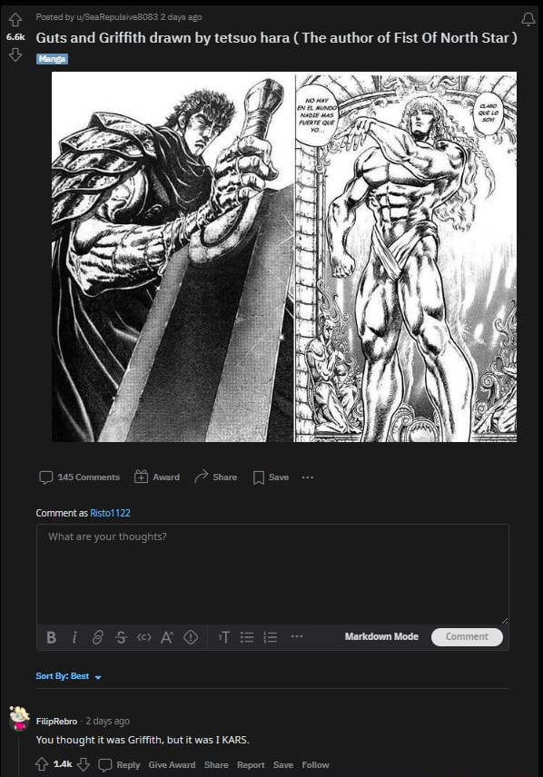 Guts And Griffith Drawn By Tetsuo Hara The Author Of Fist Of North