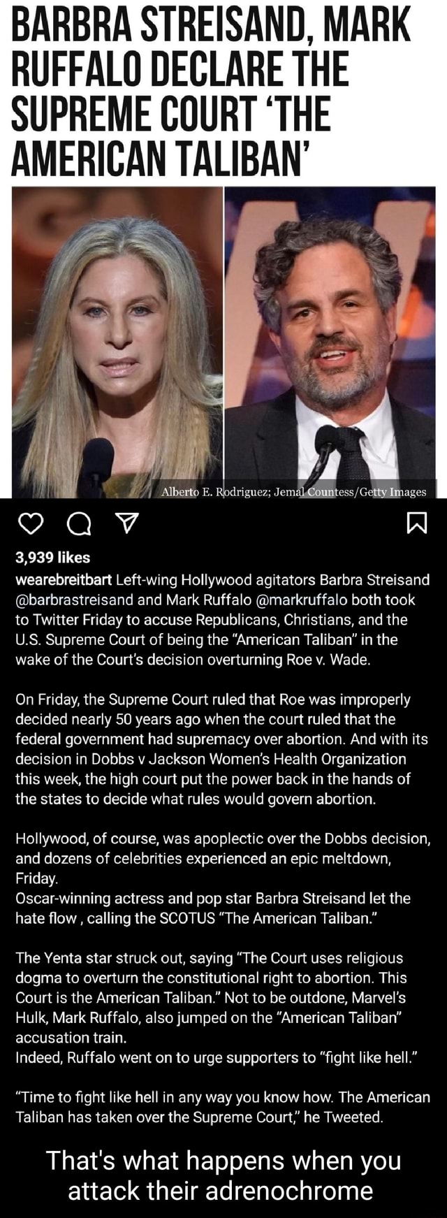 BARBRA STREISAND MARK RUFFALO DECLARE THE SUPREME COURT THE AMERICAN