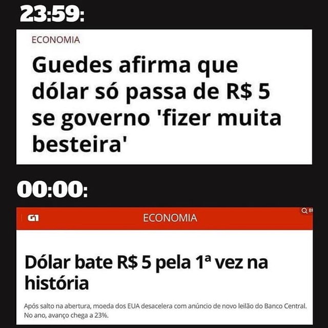 ECONOMIA Guedes afirma que dólar só passa de R 5 se governo fizer