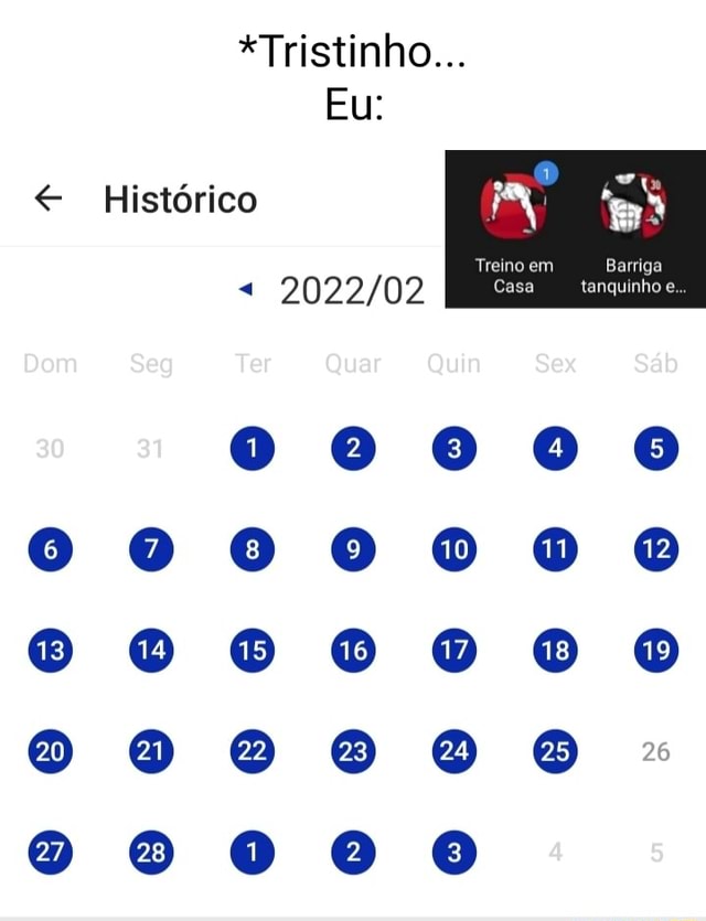 Tristinho Eu Hist Rico Treino Em Barriga Dom Seg Ter Quar Quin Sex