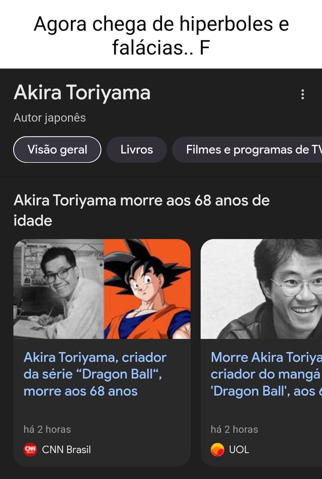 Agora Chega De Hiperboles E Fal Cias If Akira Toriyama Autor Japon S