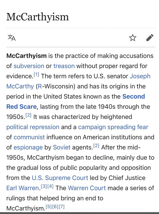 Mccarthyism Mccarthyism Is The Practice Of Making Accusations Of