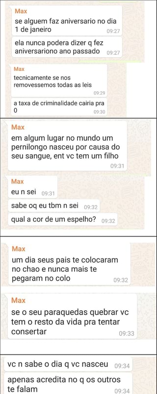 Max se alguem faz aniversario no dia 1 de janeiro ela nunca podera