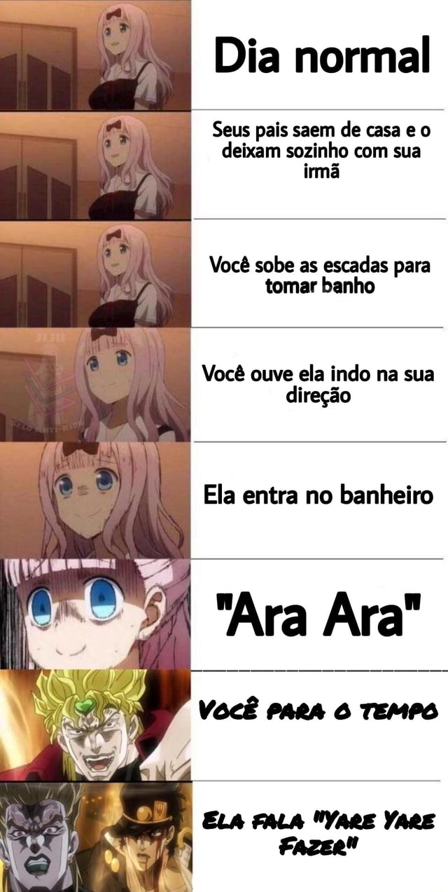 Dia normal Seus pais saem de casa e o eixam sozinho com sua irmã Você sobe  as escadas para tomar banho Você ouve ela indo na sua direção Ela entra no  banheiro