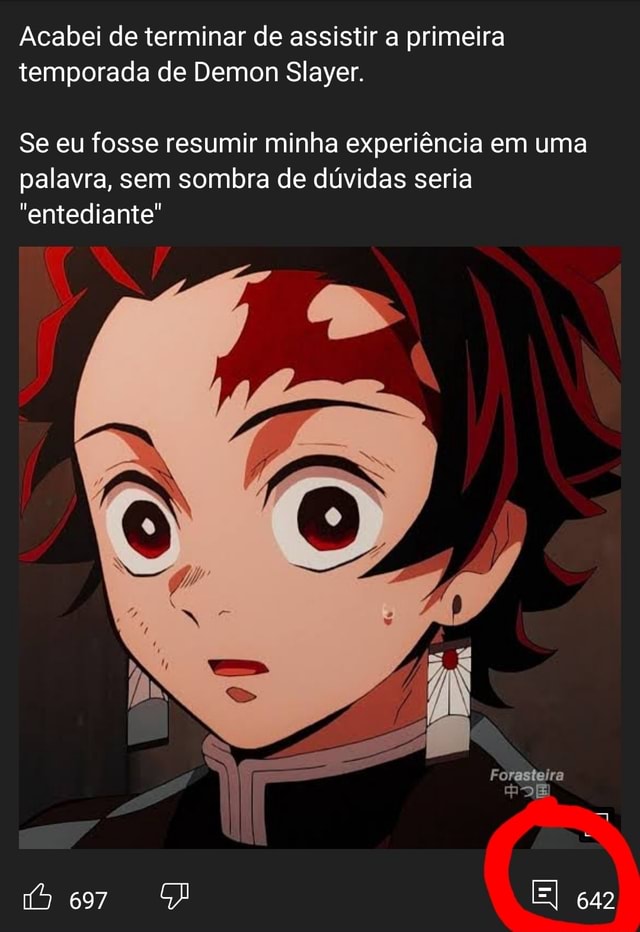 Acabei de terminar de assistir a primeira temporada de Demon Slayer. Se eu  fosse resumir minha experiência em uma palavra, sem sombra de dúvidas seria  entediante Forasteira 67 El 642 - iFunny Brazil