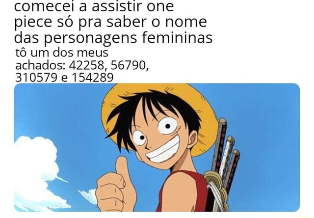 Comecei a assistir one piece só pra saber o nome das personagens femininas  tô um dos meus achados: 42258, 56790, 310579 e 154289 - iFunny Brazil