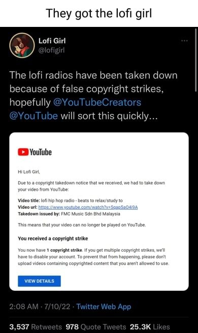 They got the lofi girl The lofi radios have been taken down because of ...