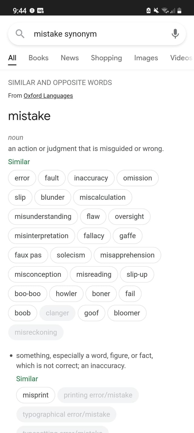 Synonyms for Mistakes