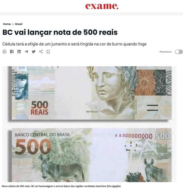 1º de abril: BC vai lançar nota de 500 reais