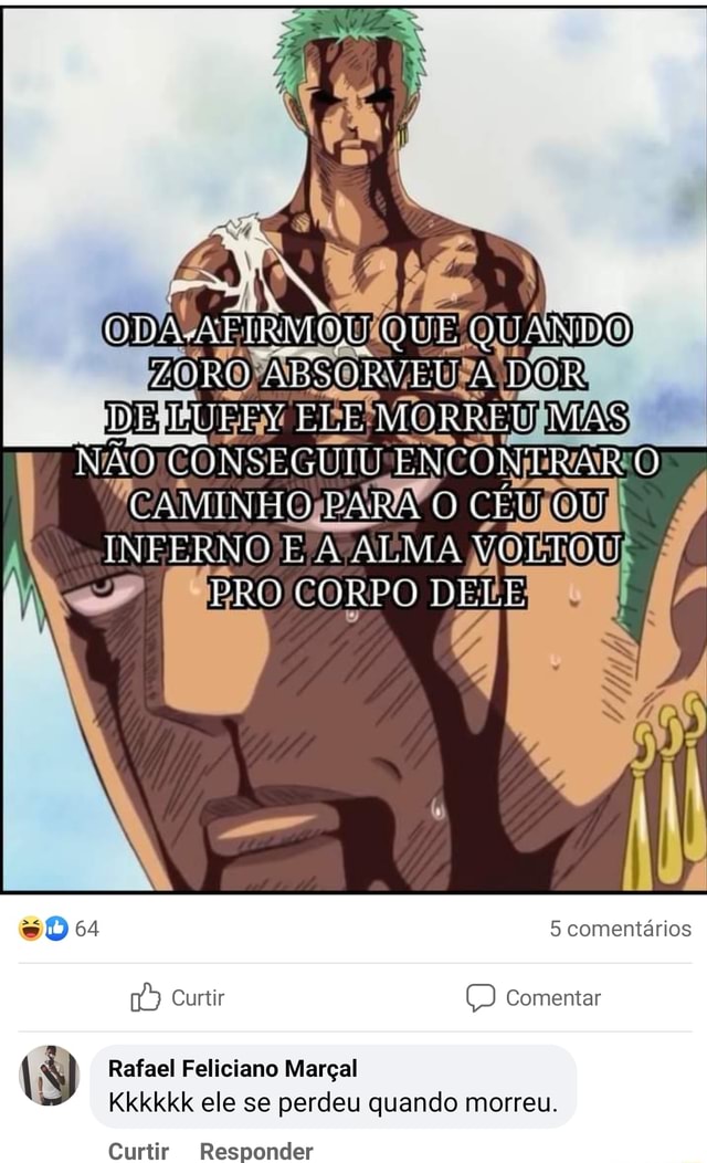 Fã de one piece explicando porque o zoro sola - iFunny Brazil