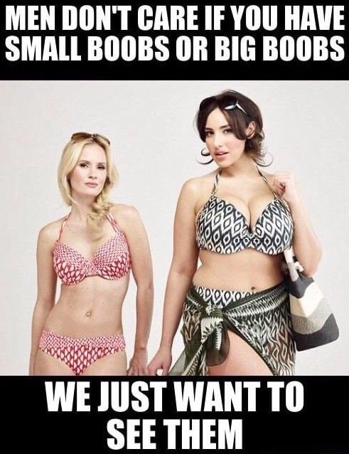 MEN DON'T CARE IF YOU HAVE SMALL BOOBS OR BIG BOOBS WANT T SEE THEM WE JUST  - iFunny Brazil