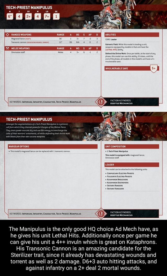 TECHPRIEST MANIPULUS oc MELEE WEAPONS ' RANGED WEAPONS ABILITIES