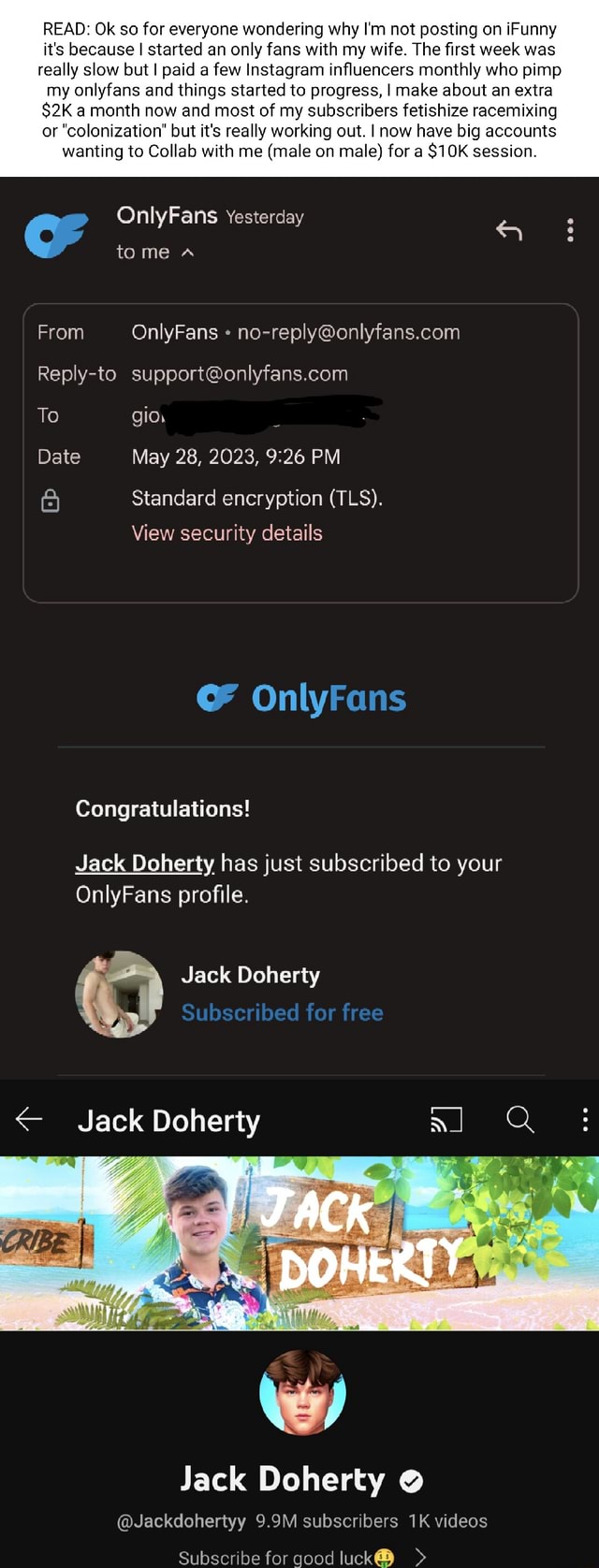 READ: Ok so for everyone wondering why Im not posting on iFunny its  because I started an only fans with my wife. The first week was really slow  but I paid a