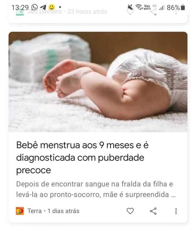 Bebê menstrua aos 9 meses e é diagnosticada com puberdade precoce