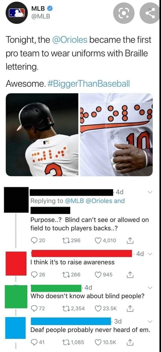 MLB on X: Tonight, the @Orioles became the first pro team to wear uniforms  with Braille lettering. Awesome. #BiggerThanBaseball   / X