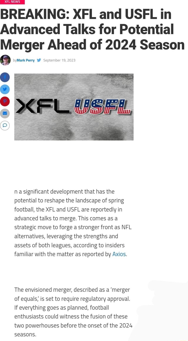 XFL and USFL reportedly in advanced merger talks