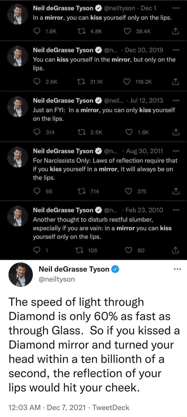 Neil Degrasse Tyson Neiltyson Dec In Mirror You Can Kiss Yourself Only On The Lips 18k 384k 9976