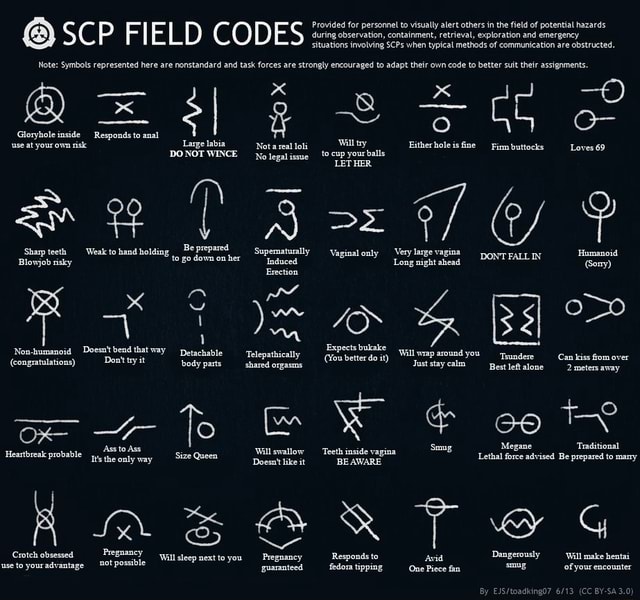 SCP FIELD CODES Note Symbols represented here are nonstandard and task forces are strongly