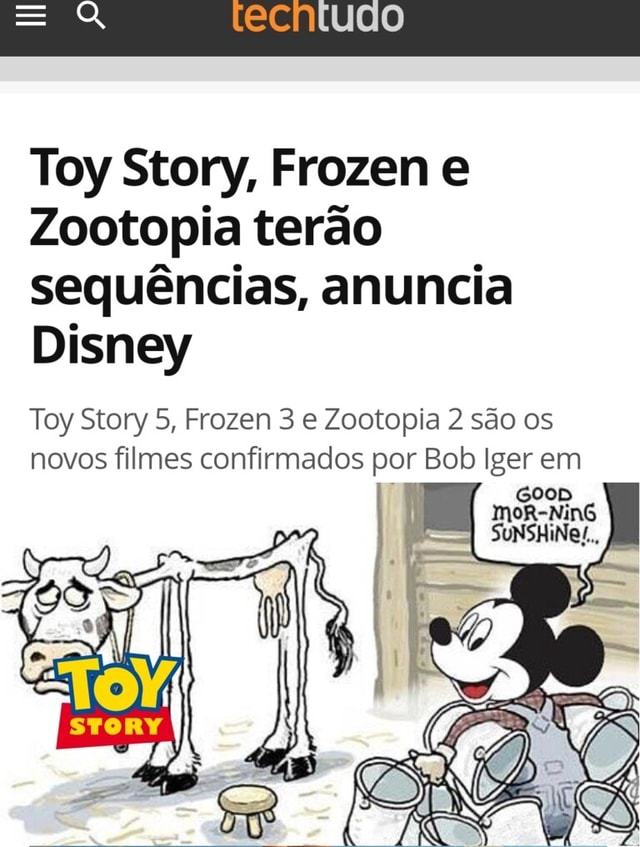 Disney anuncia sequências de Frozen, Toy Story e Zootopia