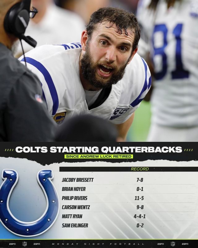 COLTS STARTING QUARTERBACKS SINCE ANDREW LUCK RETIRED RECORD JACOBY ...