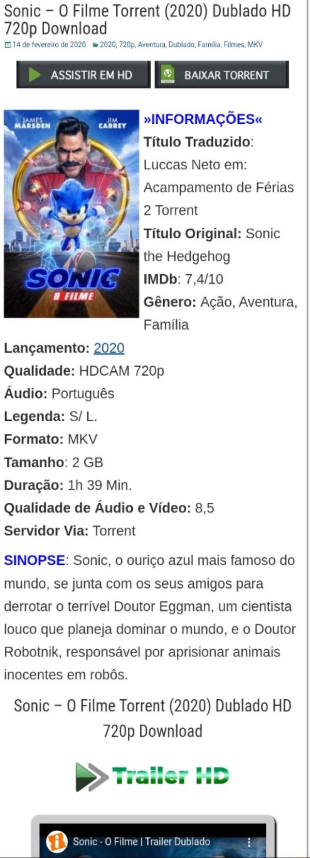 Sonic 2: O Filme  Trailer Legendado PT (HD) 