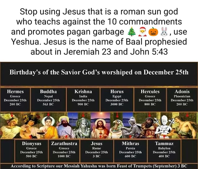 Stop Using Jesus That Is A Roman Sun God Who Teachs Against The 10 ...