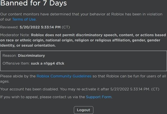 Roblox Ban Note