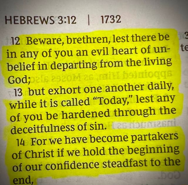 HEBREWS I 1732 12 Beware, Brethren, Lest There Be * "in Any Of You An ...