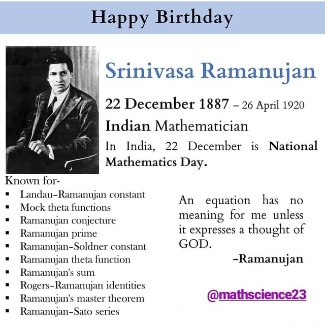 Happy Birthday Known For- Landau-Ramanujan Constant Mock Theta ...