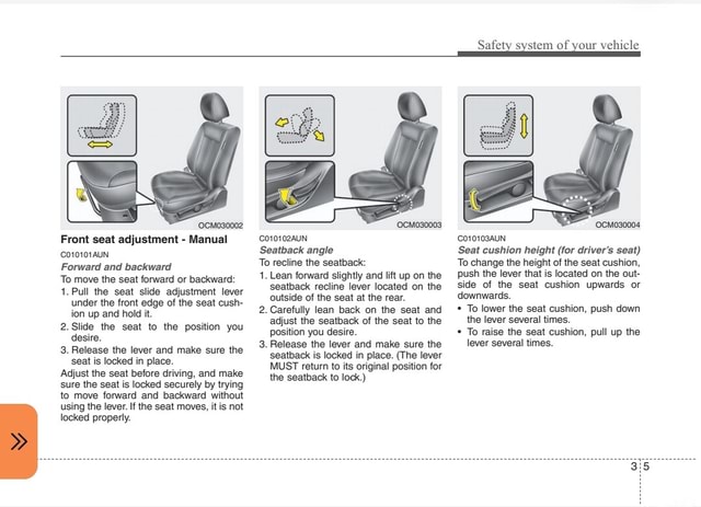 Front seat adjustment - manual