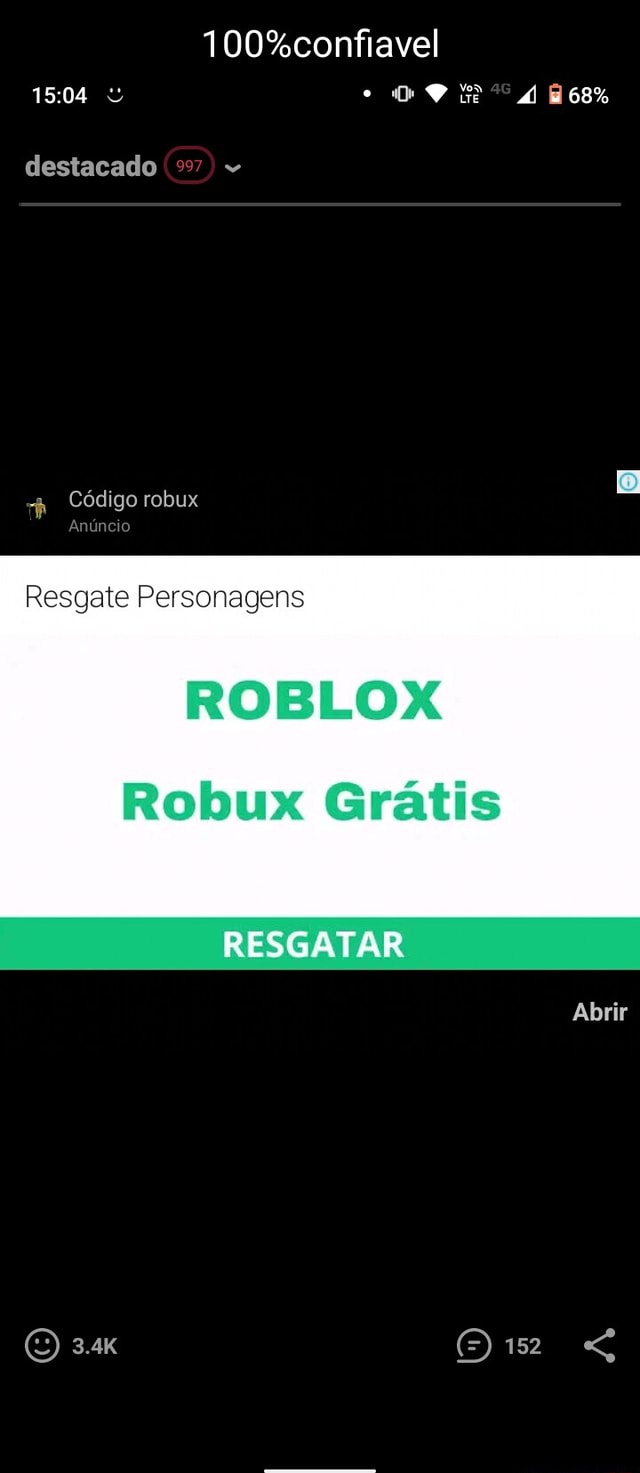 1504 DO 4.68% destacado Código robux Anúncio Resgate Personagens ROBLOX Robux  Grátis RESGATAR Abrir - iFunny Brazil