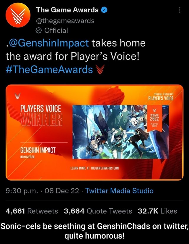 Player's Voice Award, The Game Awards 2022 Genshin Impact