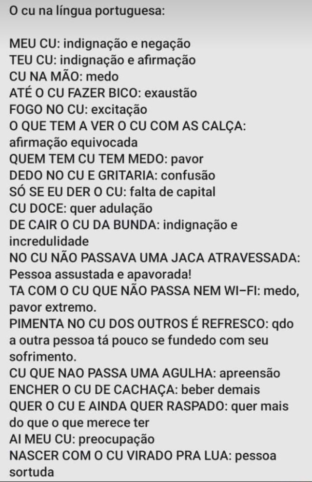 Mesmo Significado de cu na língua Mineira TEU CU CU NA MÃO FOGO NO CU  Mentira