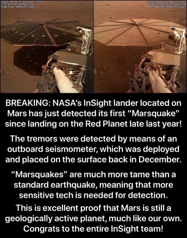 Breaking Nasa S Lnsight Lander Located On Mars Has Just Detected Its First Marsquake Since