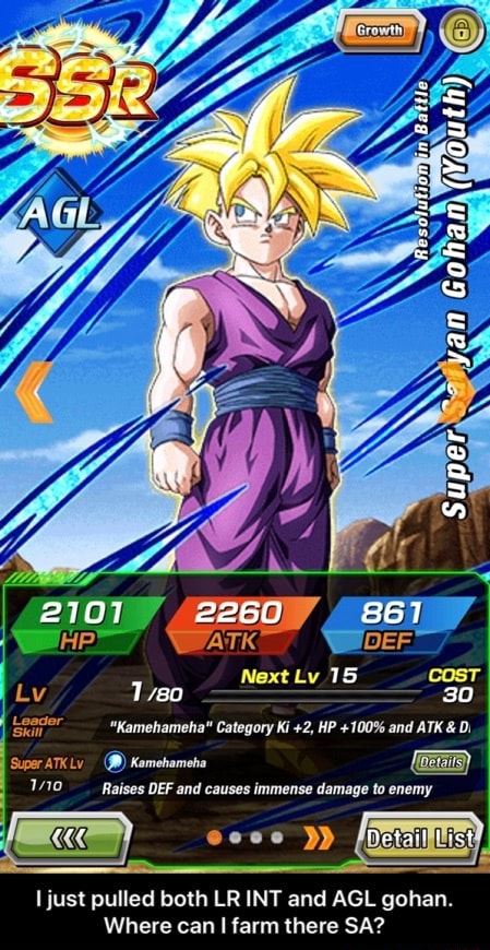 Liust pulled both LR INT and AGL gohan. Where can I farm there SA