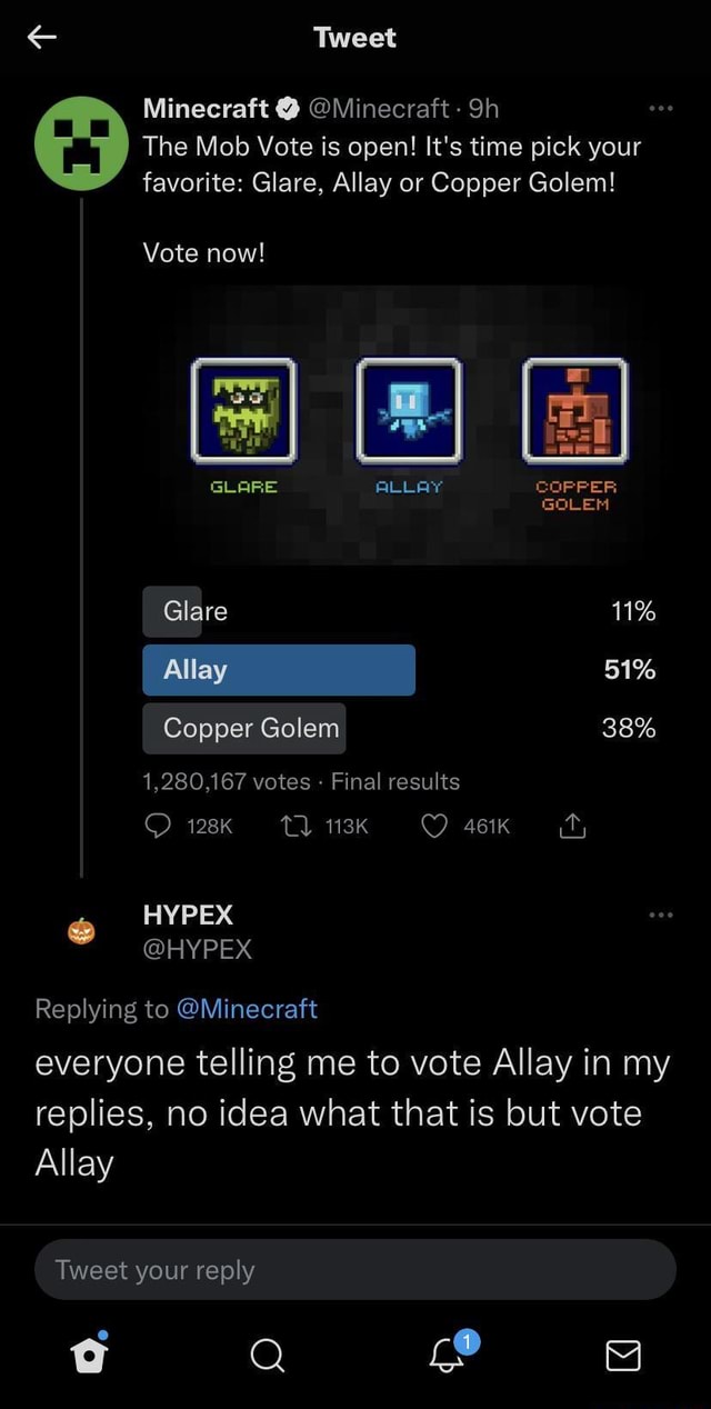 Minecraft Mob Vote 2021 - vote for Allay, Copper Golem, or Glare