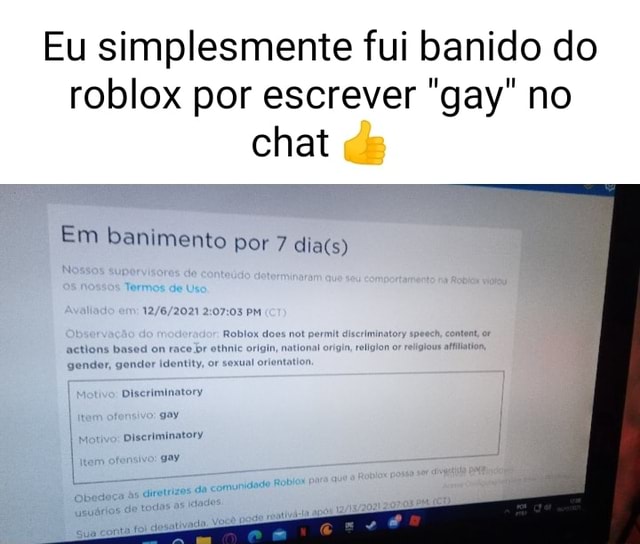 FUI BANIDO NO ROBLOX 