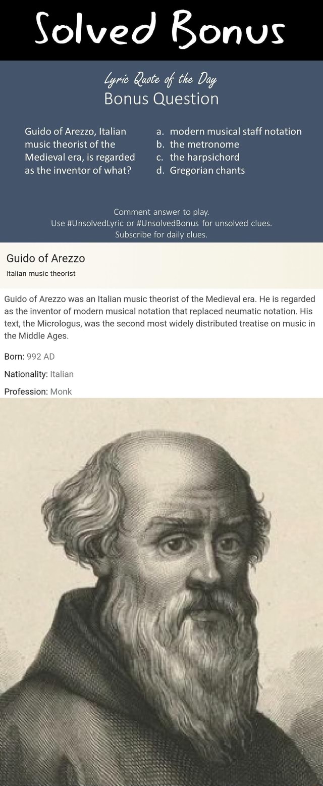 Solved Bonus Guido of Arezzo Italian a. modern musical staff