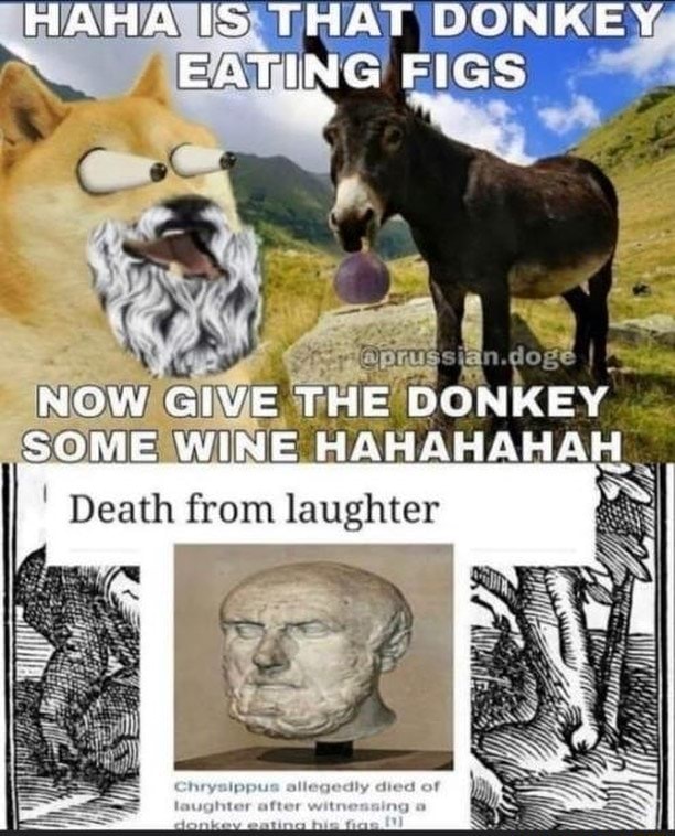 HAHA IS THAT DONKEY EATING FIGS NOW GIVE THE DONKEY SOME WINE