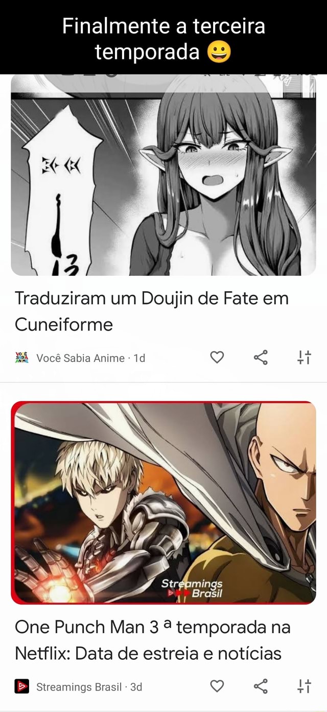 Finalmente a terceira temporada Traduziram um Doujin de Fate em