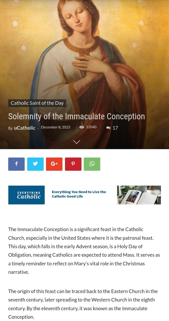 Catholic Saint of the Day Solemnity of the Immaculate Conception By