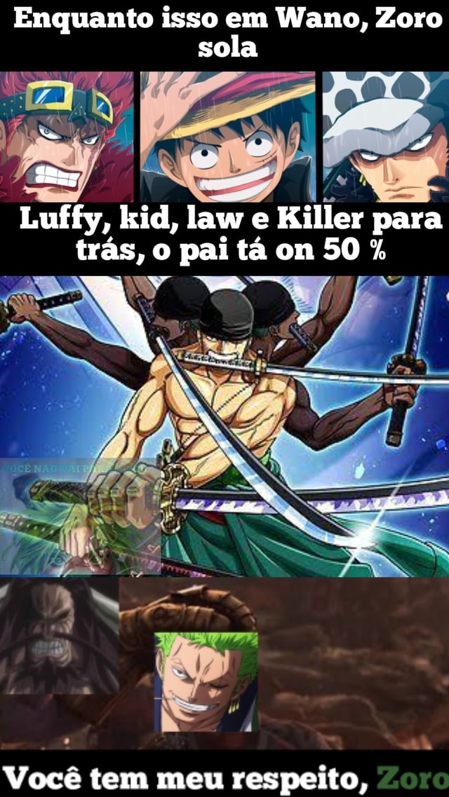 Enquanto isso em Wano, Zoro sola am Luffy, kid, law e Killer para trás, o  pai tá om 50 Você tem meu respeito, - iFunny Brazil