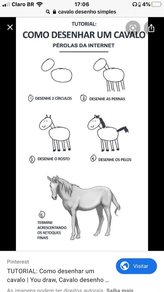 Claro BR © 17:06 PREV TUTORIAL: COMO DESENHAR UM CAVALO PÉROLAS DA INTERNET  OS RETOQUES isttar TUTORIAL: Como desenhar um cavalo I You draw, Cavalo  desenho. Ac imaqene nodem ter direitos aiittoraic