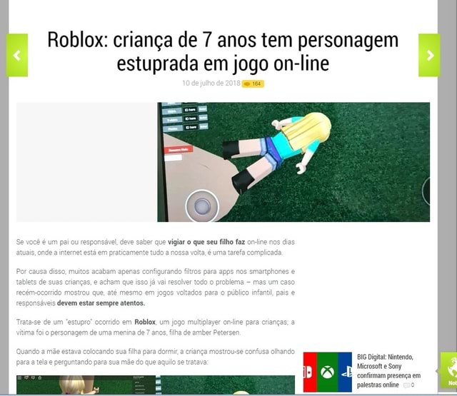 Roblox: criança de 7 anos tem personagem estuprada em jogo Trata