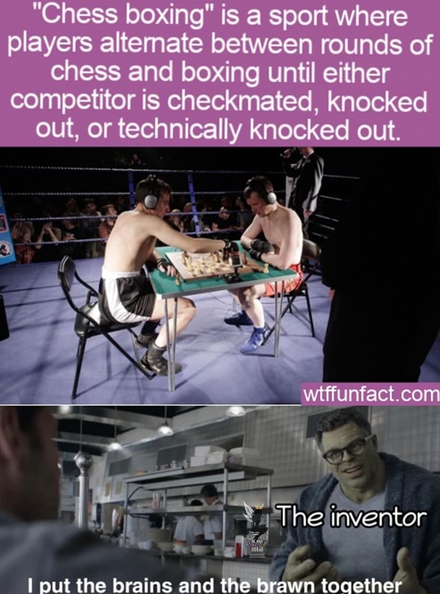 TIL of chess boxing. Alternating between 3 minutes of chess and 3