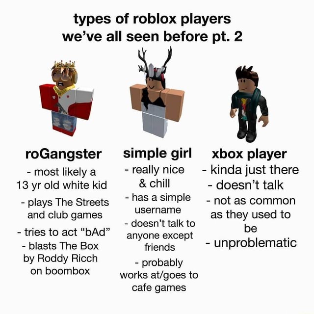 Types of roblox players we've all seen before pt. 2 roGangster