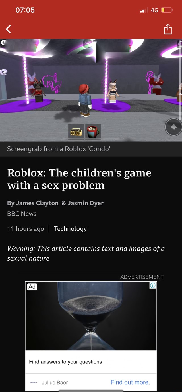 Screengrab from a Roblox 'Condo' Roblox: The children's game with